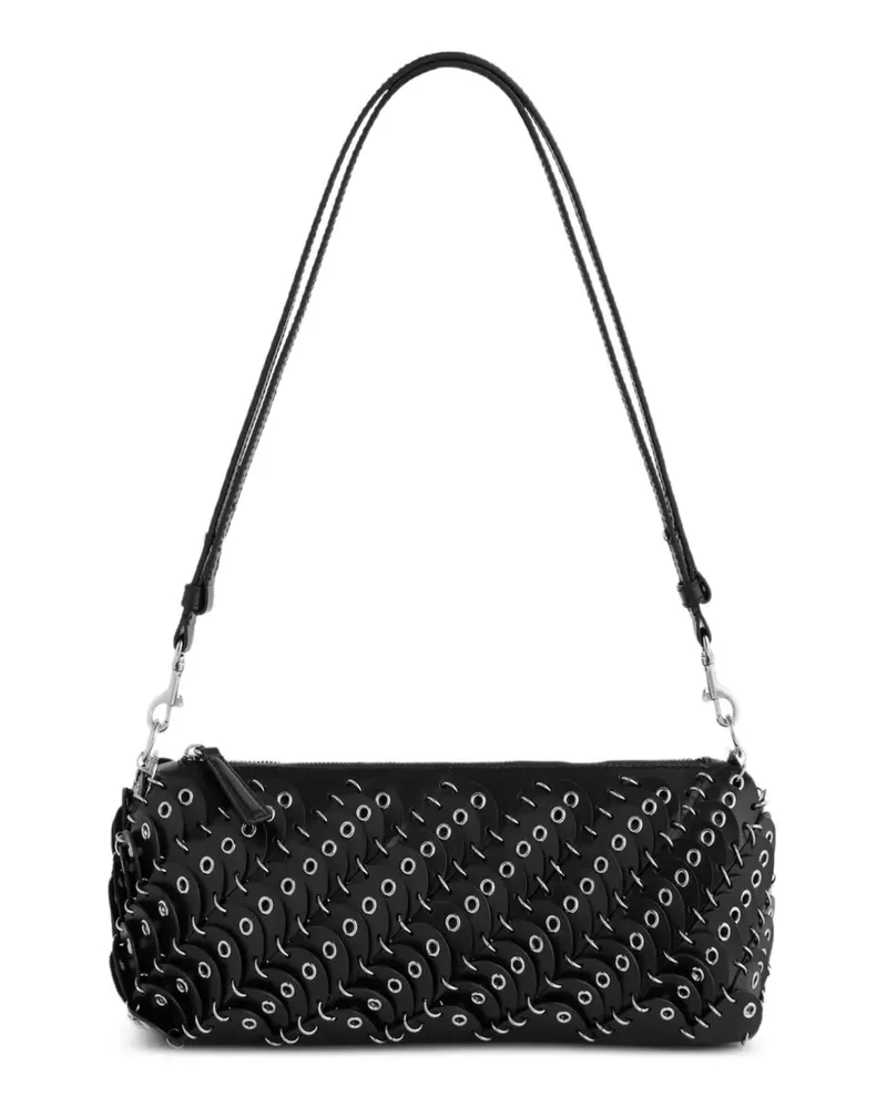 Paco Rabanne Kleine Tasche aus schwarzem Leder mit silbernen Ösen Schwarz