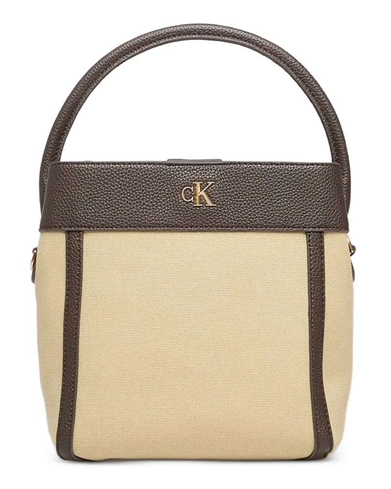 Calvin Klein logo-plaque canvas bucket bag - Nude Nude