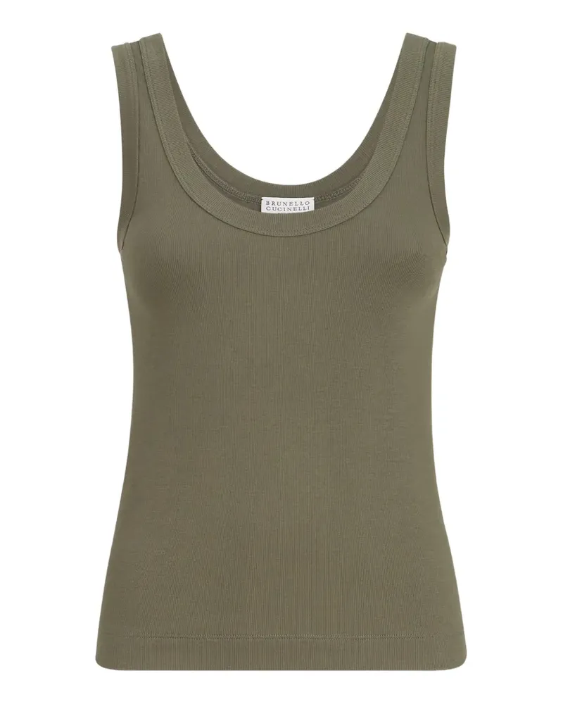 Brunello Cucinelli Geripptes Jersey-Top mit Monili - Grün Grün