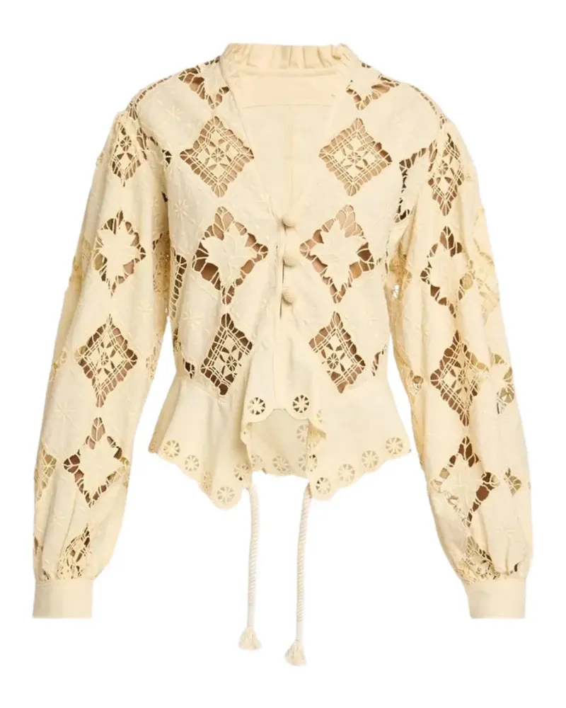 Isabel Marant Nina broderie anglaise puff-sleeve blouse - Nude Nude