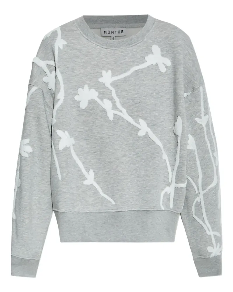 MUNTHE Sweatshirt mit Blumenapplikation - Grau Grau