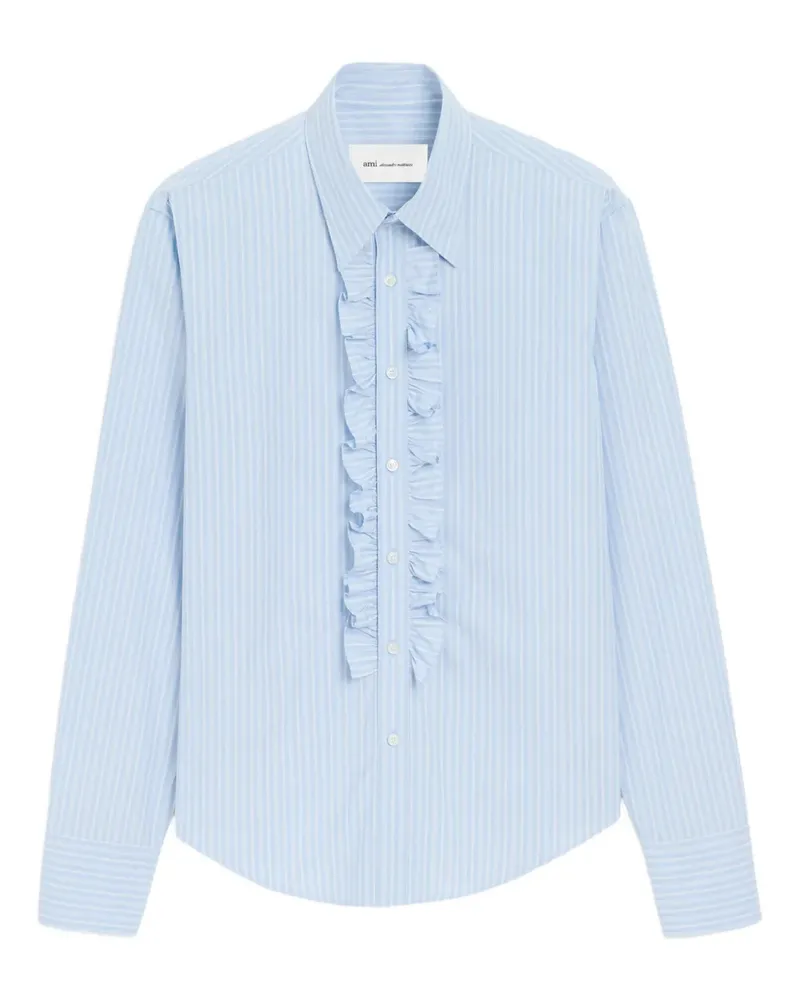 AMI Paris Gestreiftes Hemd mit Rüschendetail - Blau Blau