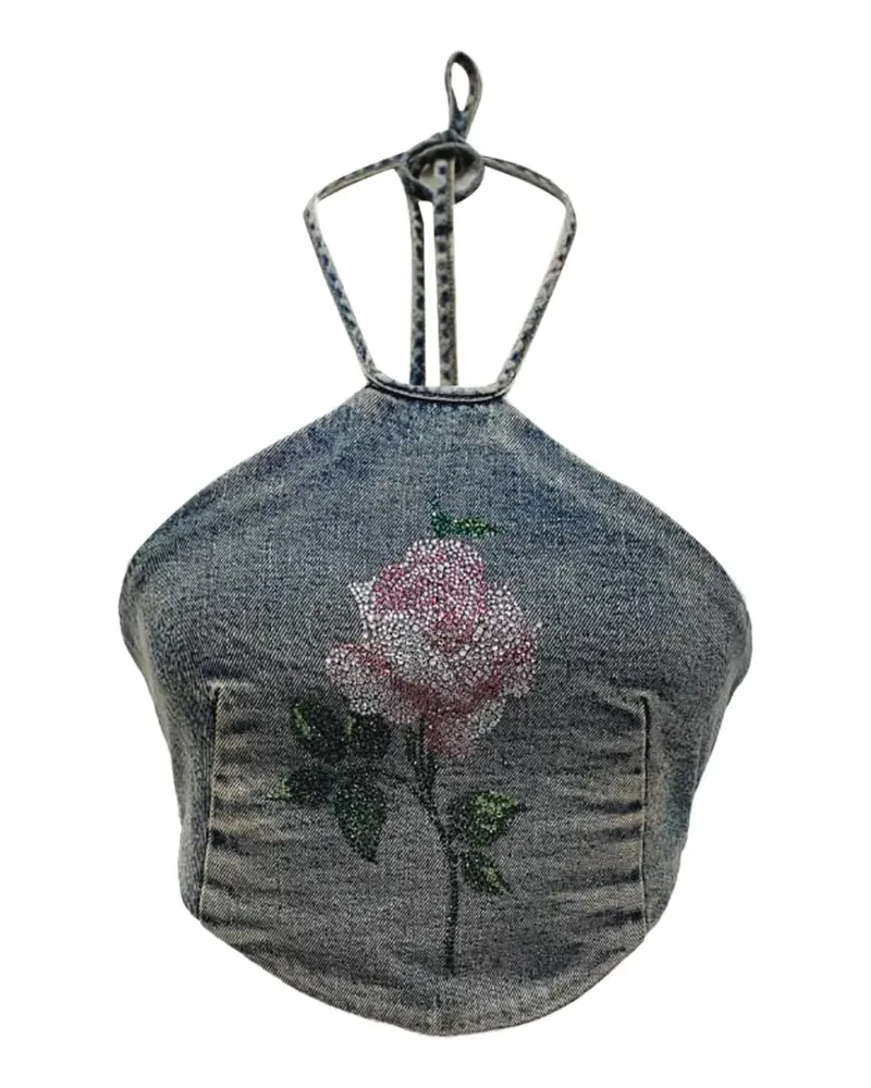 Alessandra Rich crystal-embellished halter crop top - Blau Blau