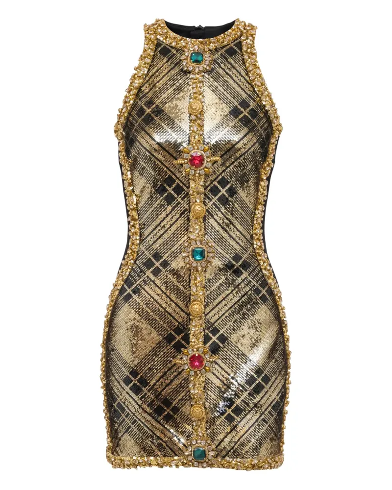 Balmain Ärmelloses Kleid mit Schmucksteinen - Gold Gold