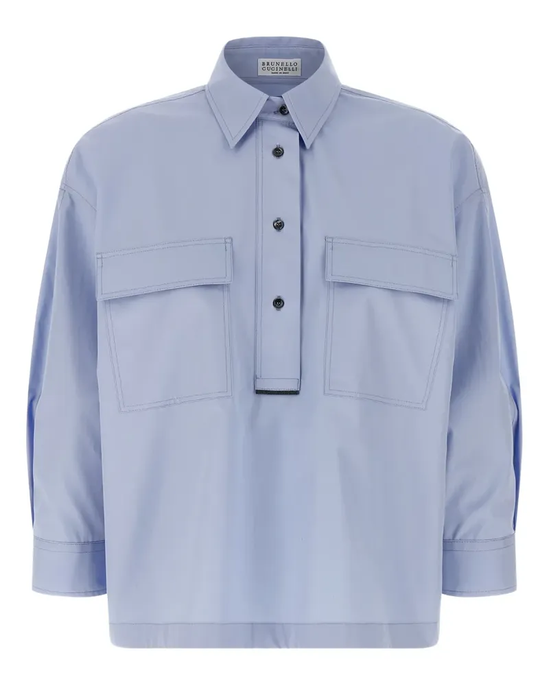 Brunello Cucinelli jewel-detail pocket shirt - Blau Blau