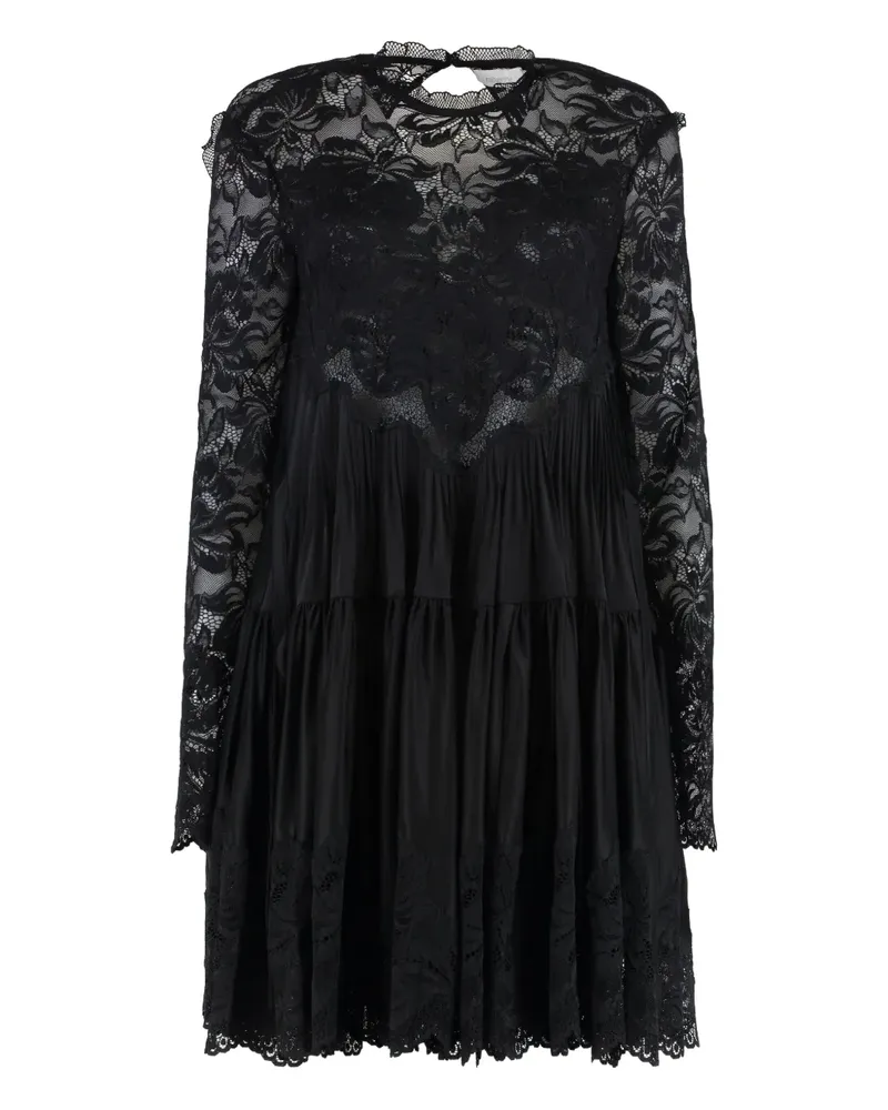 Paco Rabanne Gestuftes Kleid mit Blumenspitze - Schwarz Schwarz