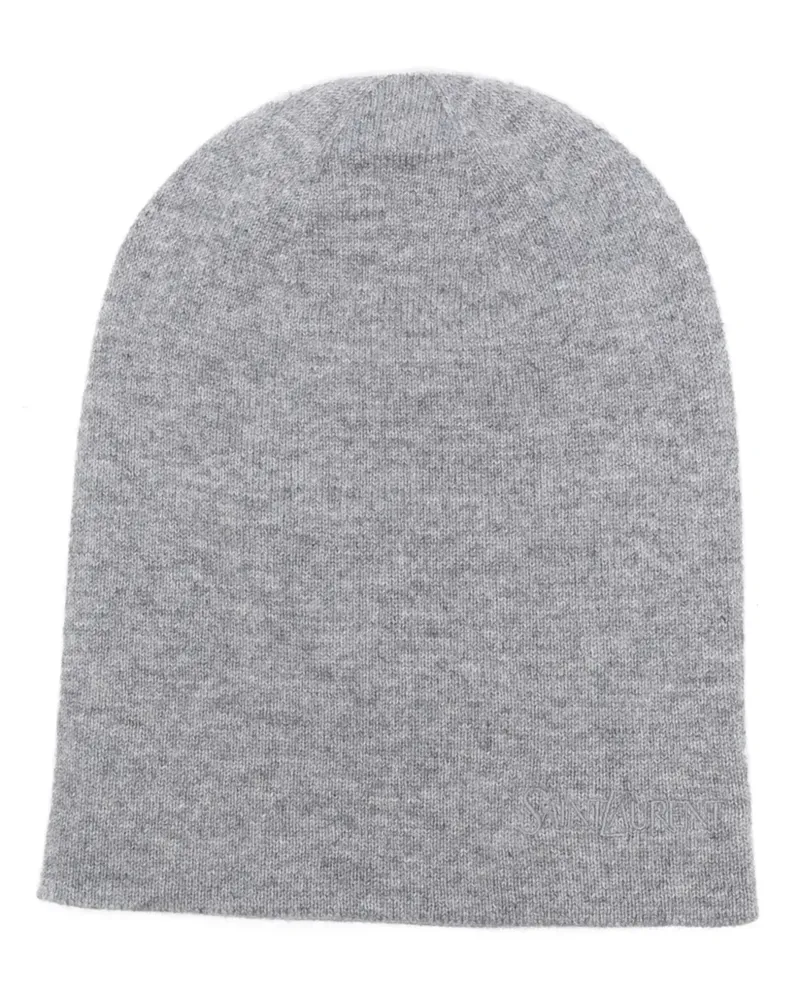 Saint Laurent Beanie aus Kaschmir mit Logo-Stickerei - Grau Grau