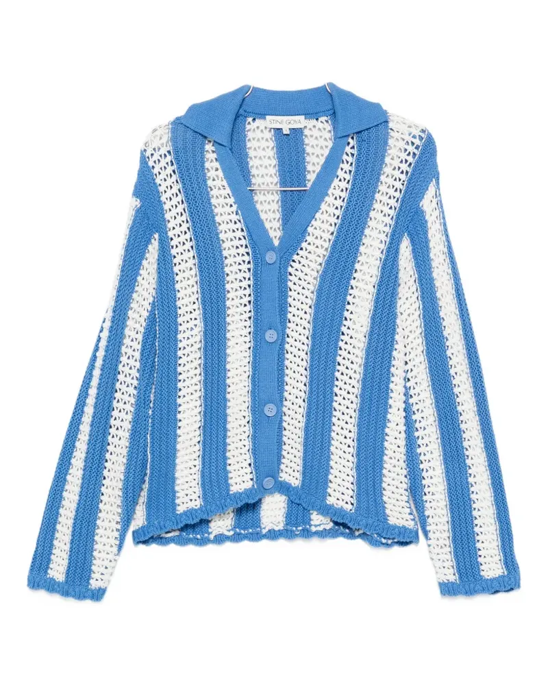 Stine Goya striped open-knit cardigan - Blau Blau
