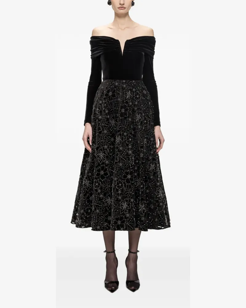 NISSA Midikleid aus Samt mit Stickerei - Schwarz Schwarz