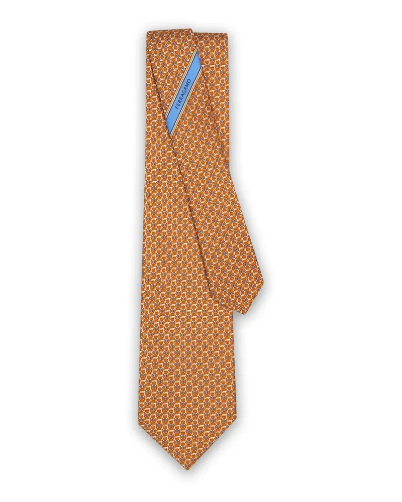 Ferragamo Gancini links print silk tie - Orange Orange