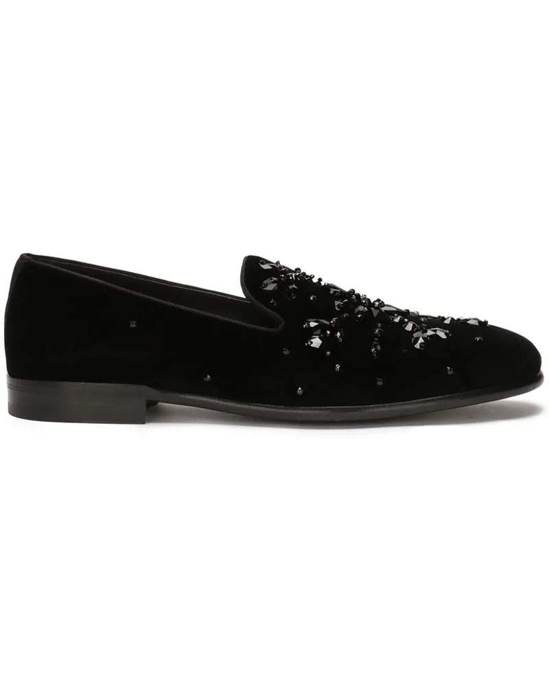 Dolce & Gabbana Slipper aus Samt mit Kristallen - Schwarz Schwarz