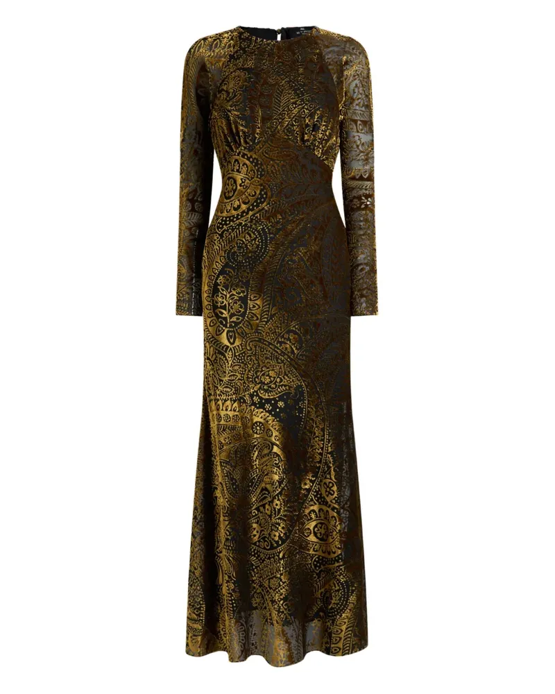 Etro Maxikleid aus Samt mit Paisleymuster - Gold Gold