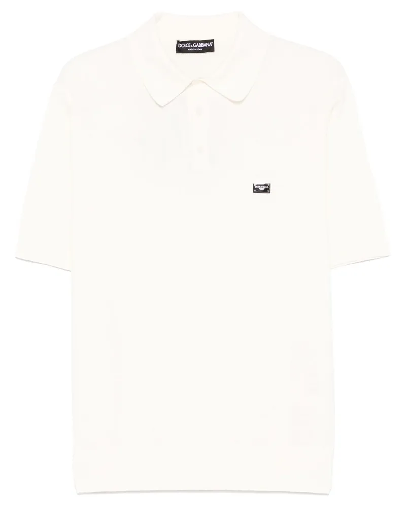 Dolce & Gabbana Poloshirt mit Logo-Schild - Weiß Weiß
