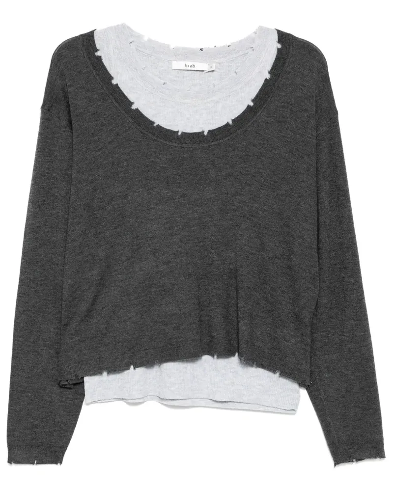 b+ab Strickoberteil im Layering-Look mit ungesäumten Kanten - Grau Grau