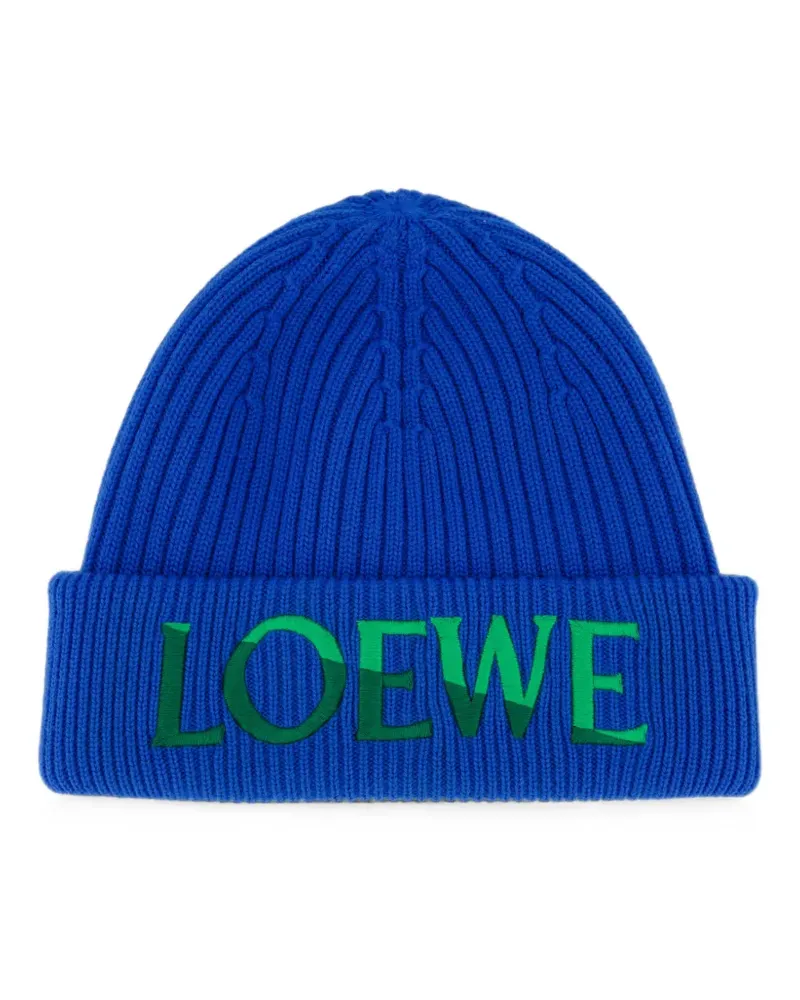 Loewe Gerippte Beanie mit Logo-Stickerei - Blau Blau