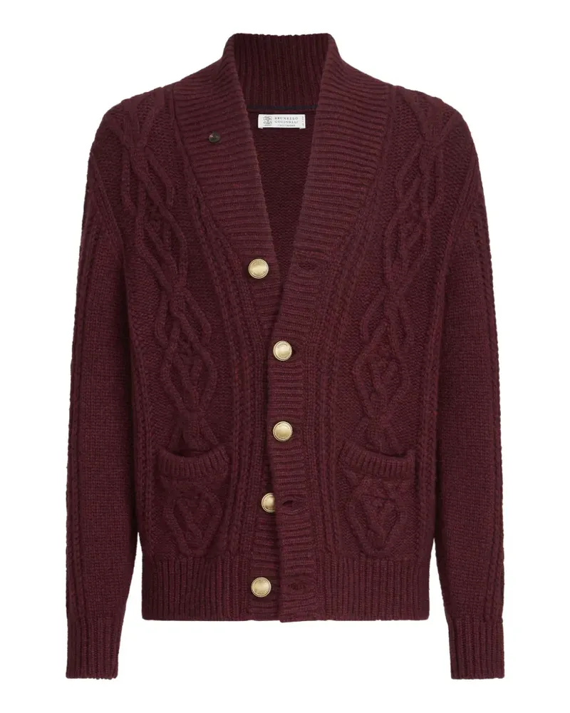 Brunello Cucinelli cashmere feather-yarn cable-knit cardigan with metal buttons - Rot Rot
