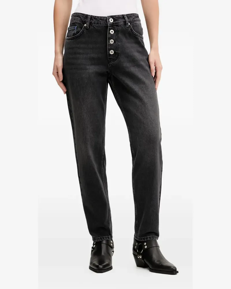 Karl Lagerfeld button-fly logo-patch jeans - Schwarz Schwarz