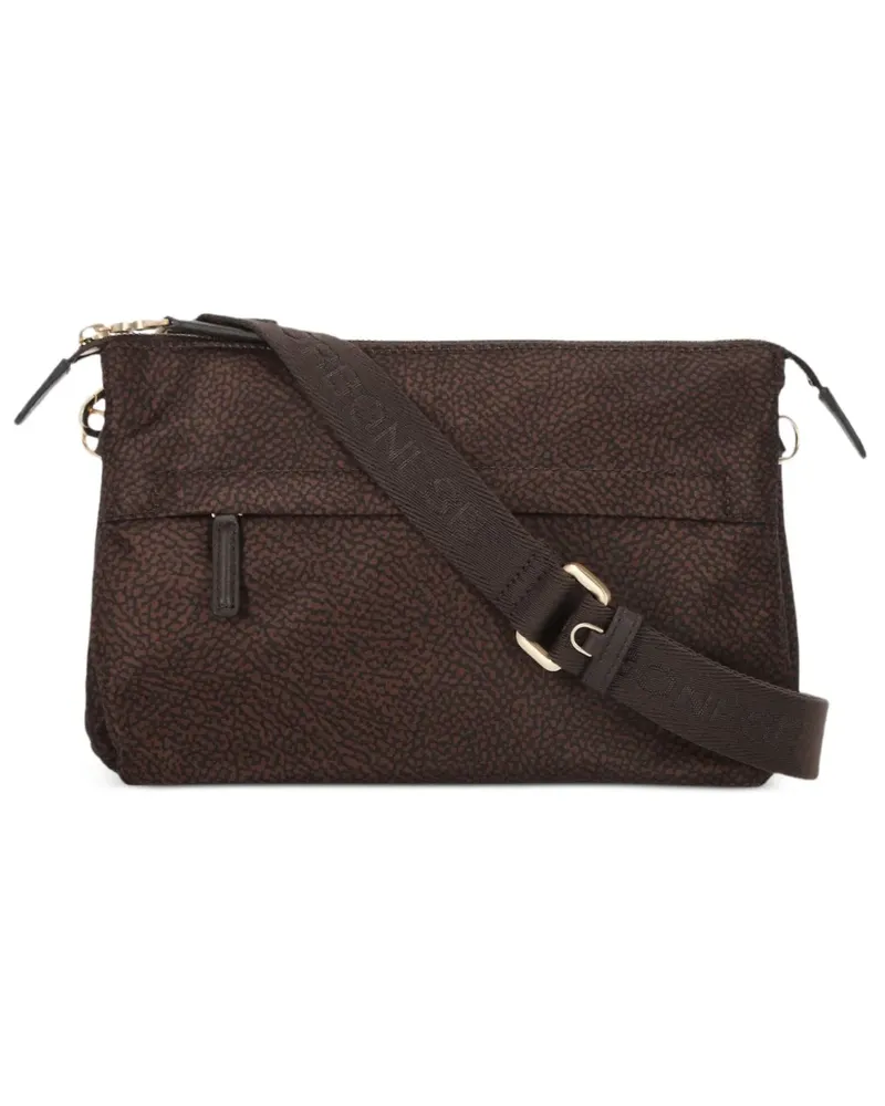 Borbonese Schultertasche mit Monogramm-Print - Braun Braun