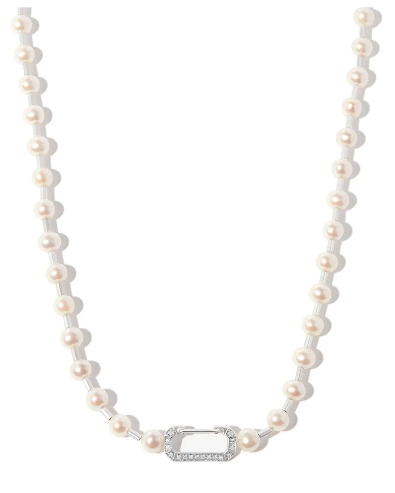 EÉRA 18kt Weißgold-Perlenkette mit Diamanten - Silber Silber