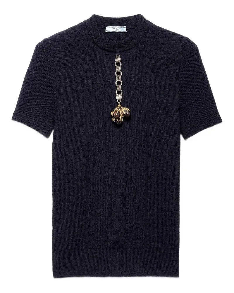 Prada Gerippter Pullover mit Anhänger - Blau Blau