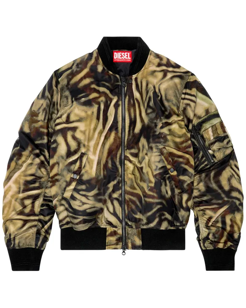 Diesel J-Dublee Bomberjacke mit abstraktem Print - Schwarz Schwarz