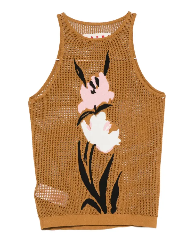 Marni floral-intarsia mesh top - Braun Braun