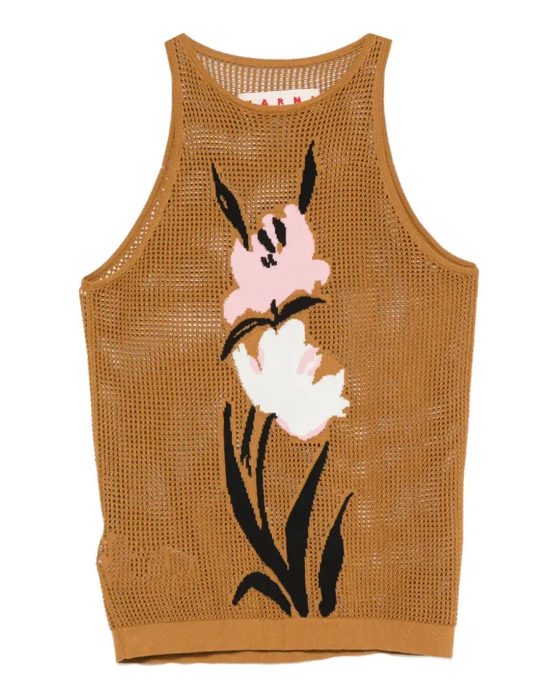 Marni floral-intarsia mesh top - Braun Braun