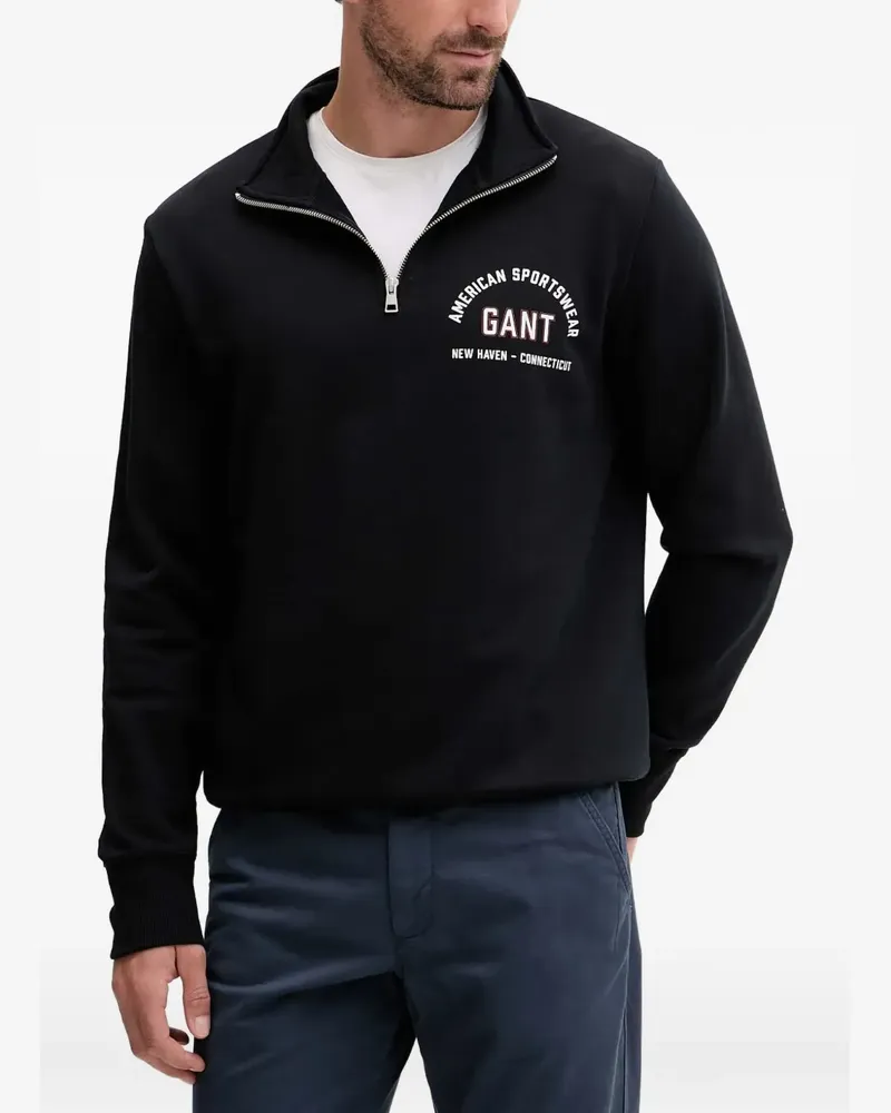 Gant logo-print quarter-zip sweatshirt - Schwarz Schwarz