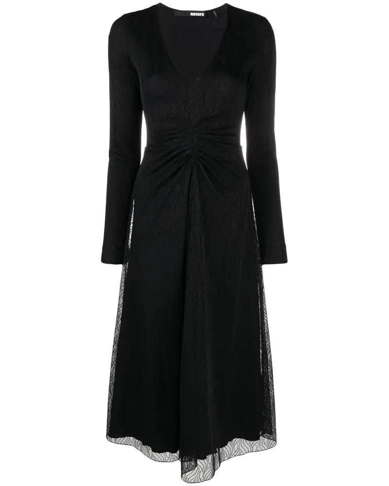 ROTATE Birger Christensen Sierra Midikleid mit Raffung - Schwarz Schwarz