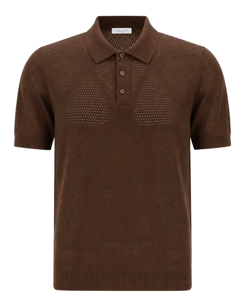 Roberto Collina Poloshirt mit Lochstrickmuster - Braun Braun