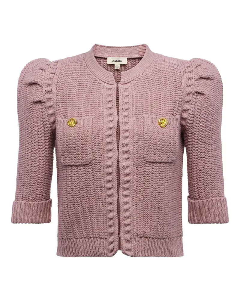 L'Agence Geknöpfter Cardigan mit Puffärmeln - Rosa Rosa