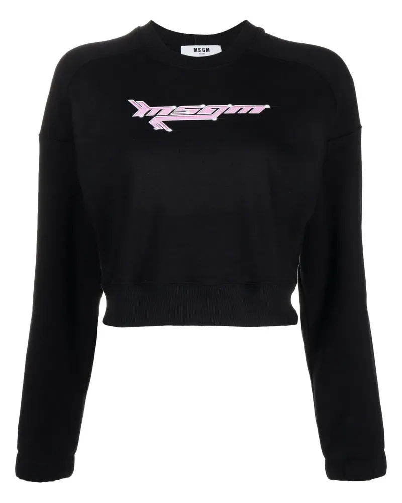 MSGM Cropped-Sweatshirt mit Logo-Print - Schwarz Schwarz