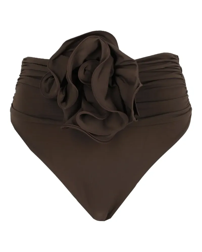 Magda Butrym Geraffte Bikinishorts mit Blumenapplikation - Braun Braun