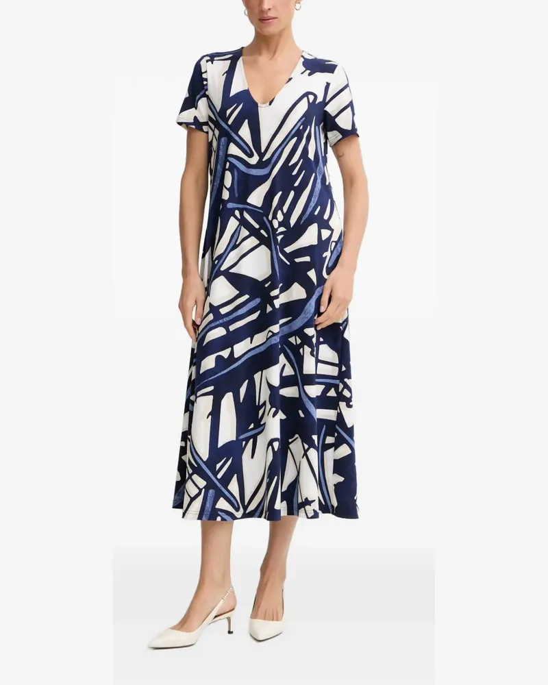 Joseph Ribkoff abstract-print V-neck midi dress - Blau Blau