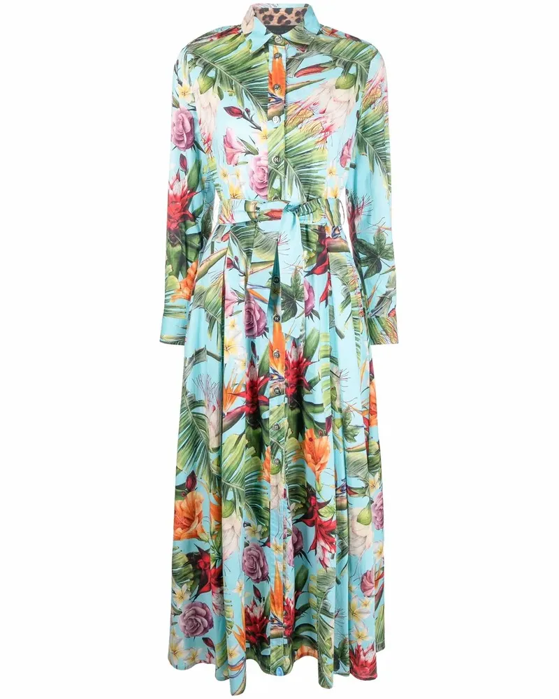 Philipp Plein Maxi-Hemdkleid mit Blumen-Print - Grün Grün