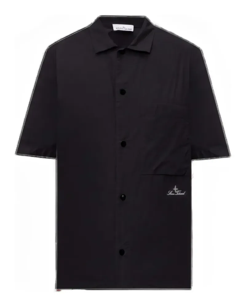 Stone Island Gerades Hemd mit Logo-Stickerei - Schwarz Schwarz