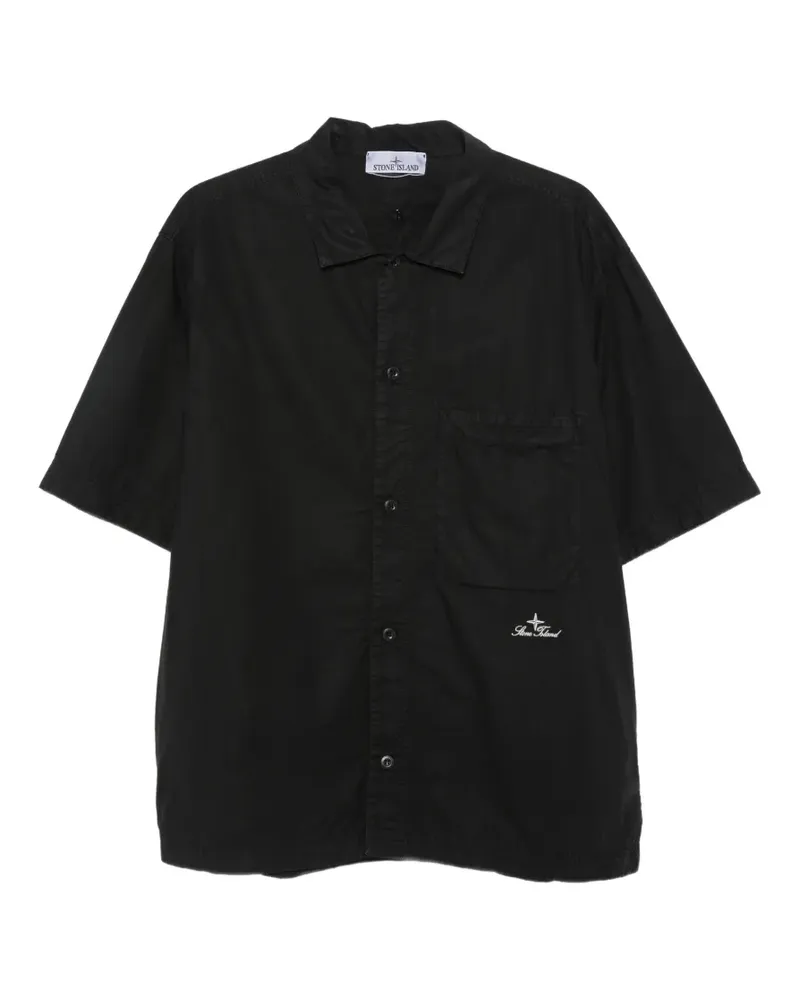 Stone Island Gerades Hemd mit Logo-Stickerei - Schwarz Schwarz