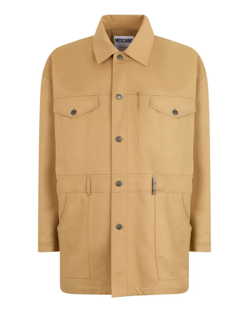 Moschino logo-plaque button-up coat - Nude Nude