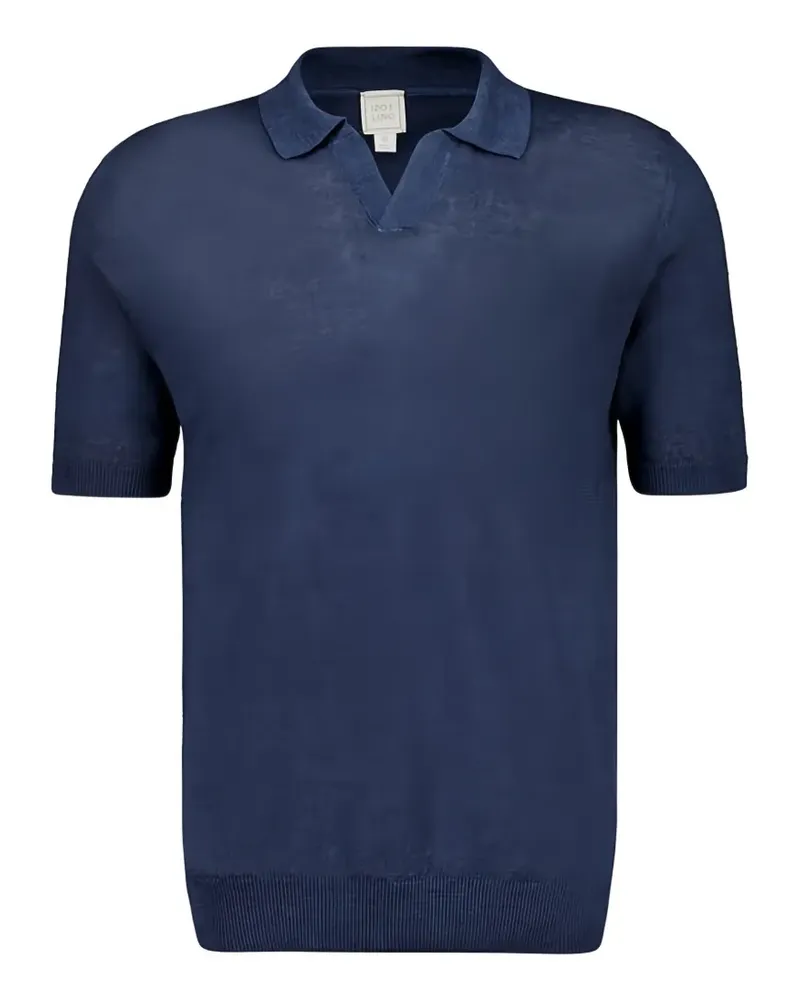 120% Lino Marine T-Shirt mit V-Ausschnitt - Blau Blau