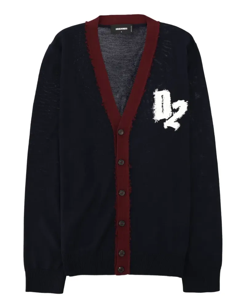 Dsquared2 logo-patch frayed cardigan - Blau Blau