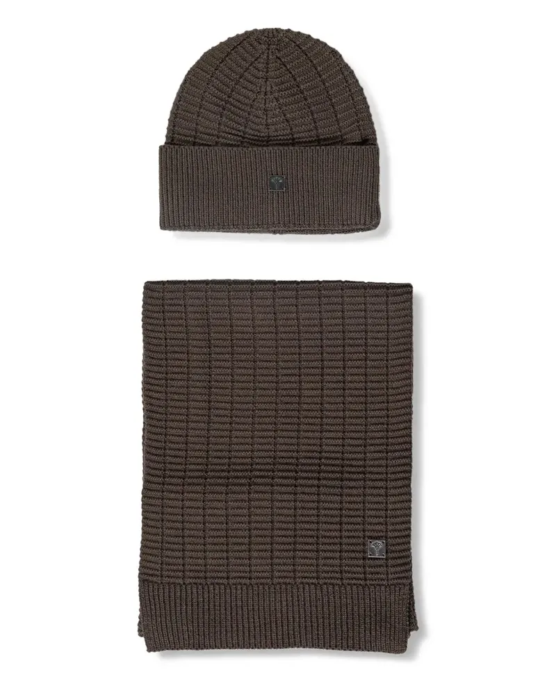 JOOP! Set aus Schal und Beanie mit Logo-Schild - Braun Braun