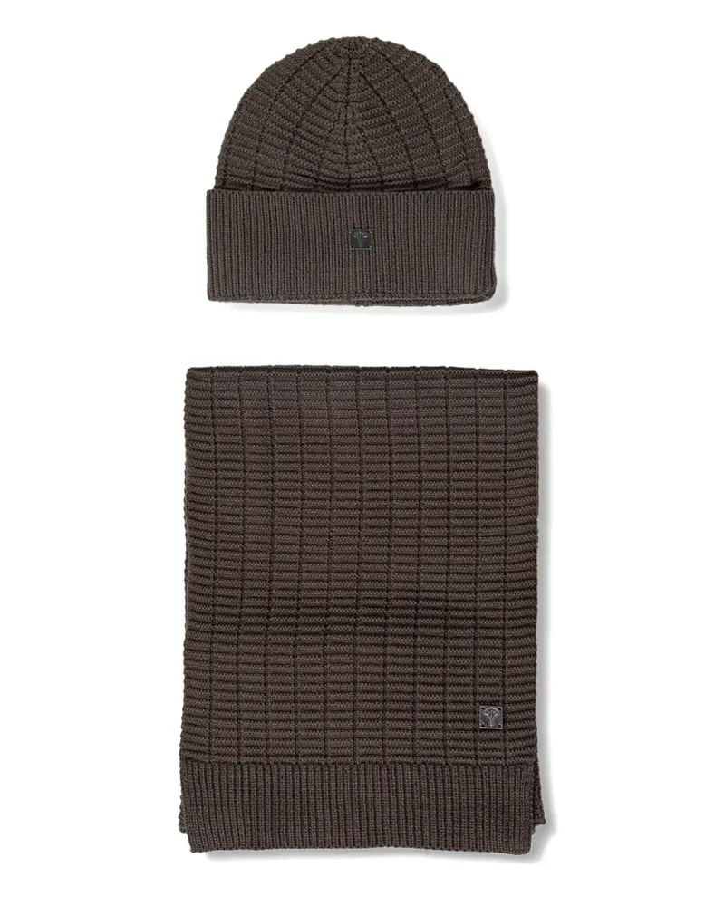 JOOP! ribbed logo-plaque scarf and beanie hat set - Braun Braun