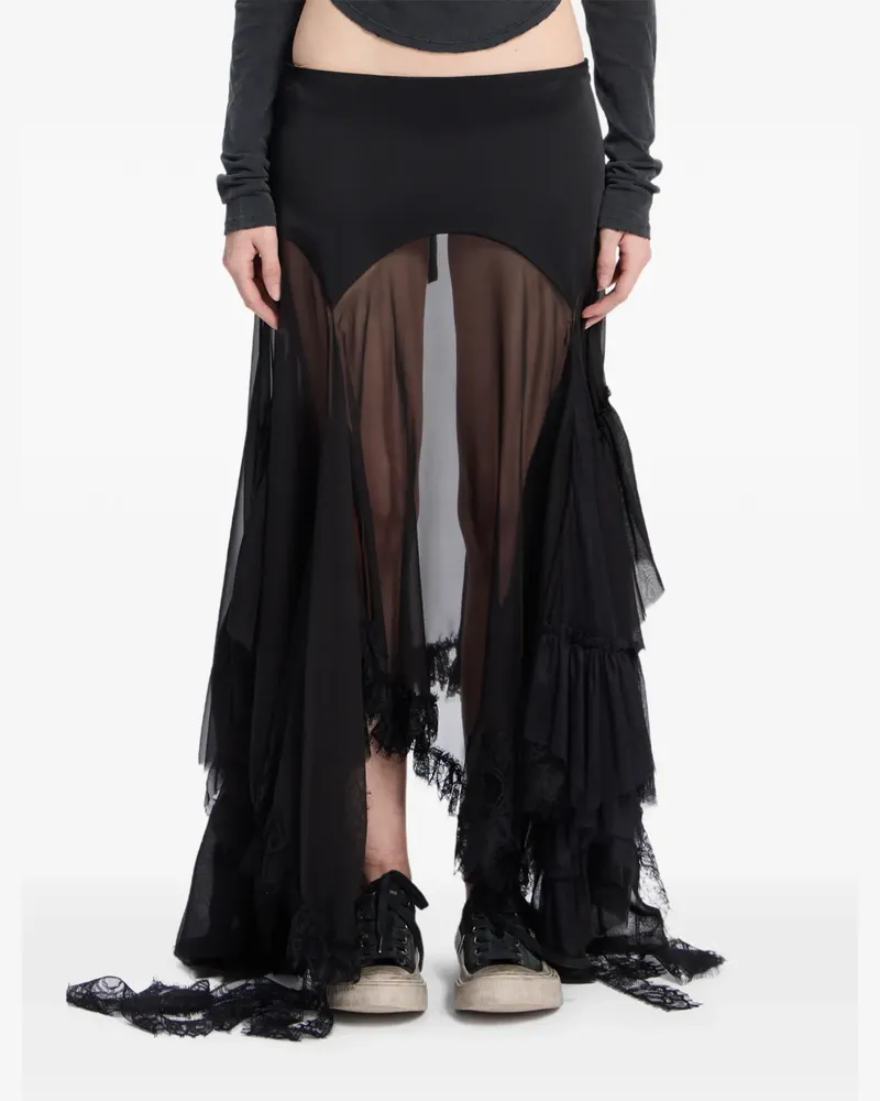 Ann Demeulemeester Gerüschter Maxirock mit Spitzenbesatz - Schwarz Schwarz