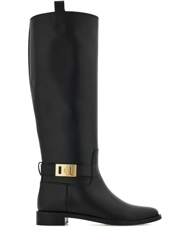 Ferragamo Kniehohe Stiefel mit Hug-Schnalle - Schwarz Schwarz