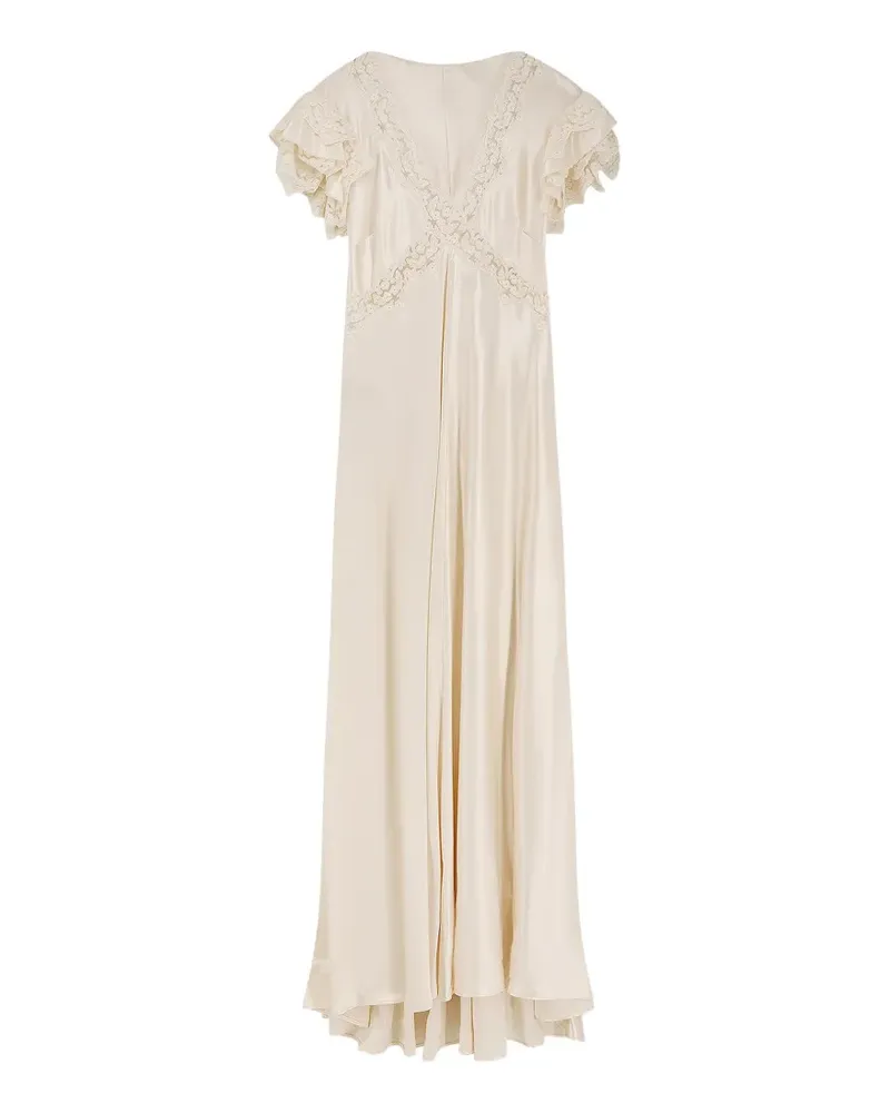 Alberta Ferretti lace-trim maxi dress - Nude Nude