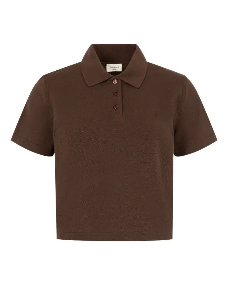 Saint Laurent Cassandre Cropped-Poloshirt aus Baumwollpiqué - Braun Braun