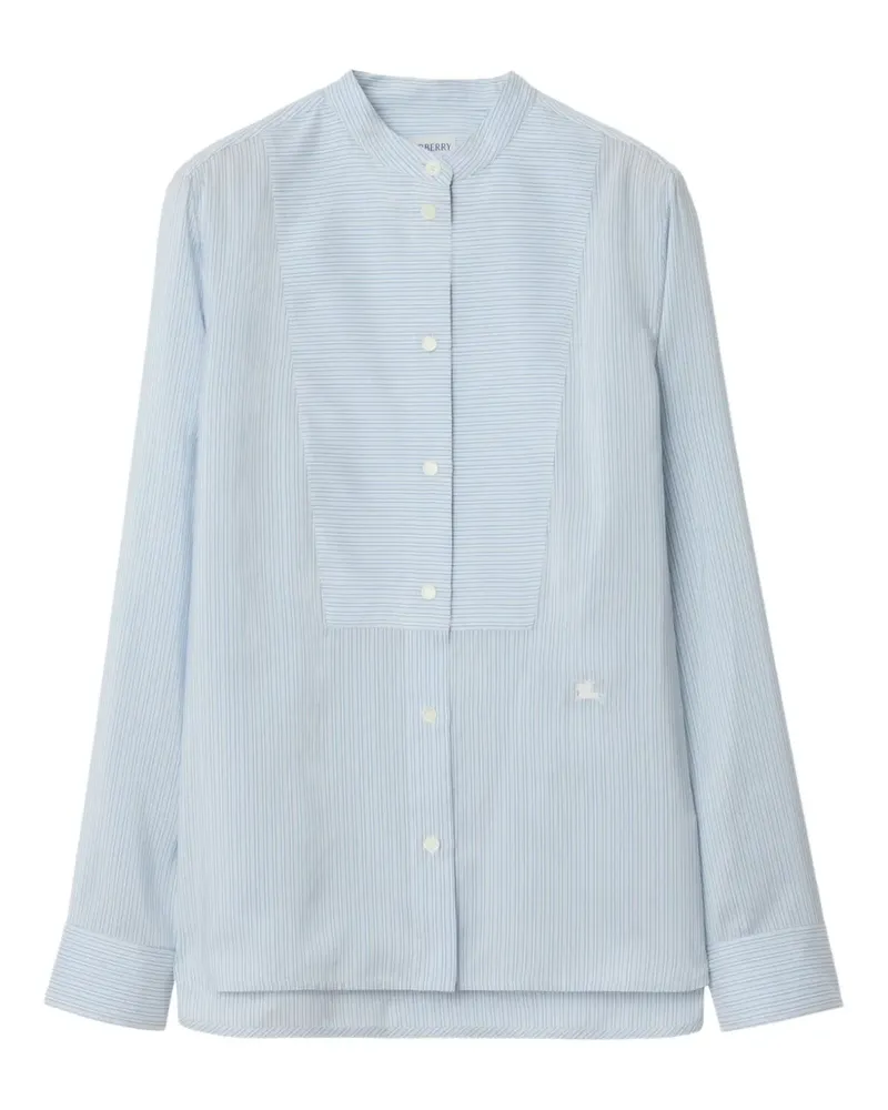 Burberry striped-embroidered silk shirt - Blau Blau