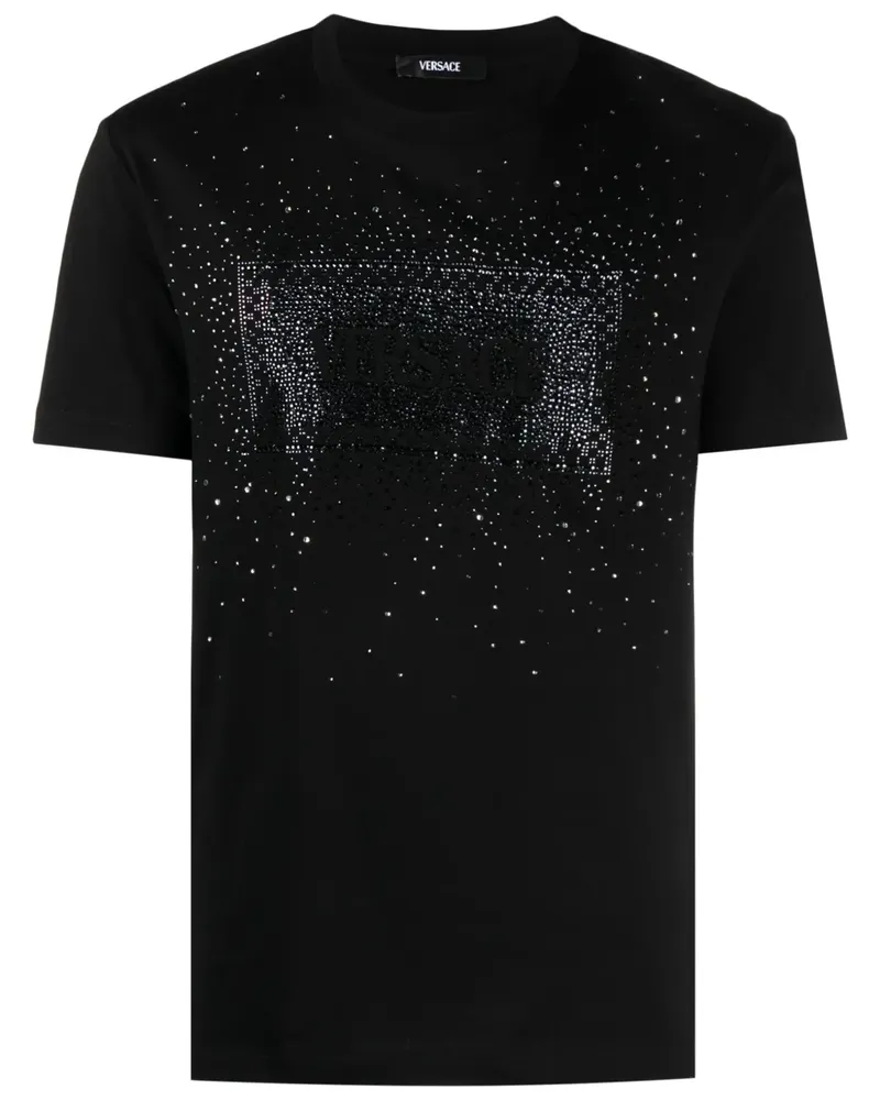 Versace T-Shirt mit Strass-Logo - Schwarz Schwarz