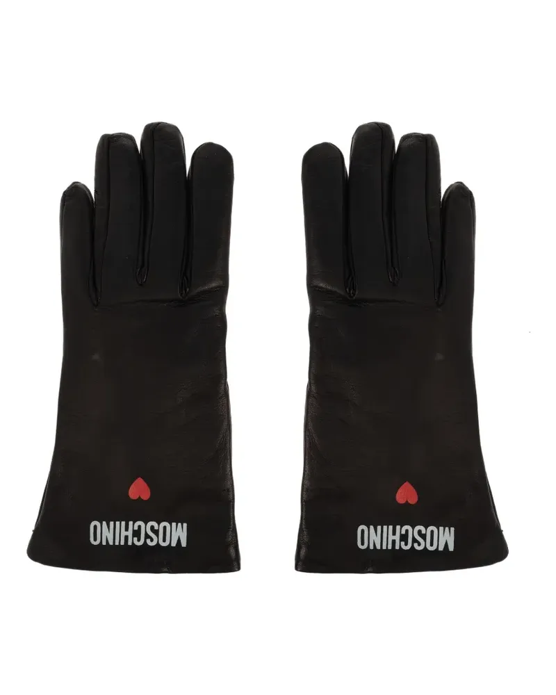 Moschino logo-heart leather gloves - Schwarz Schwarz