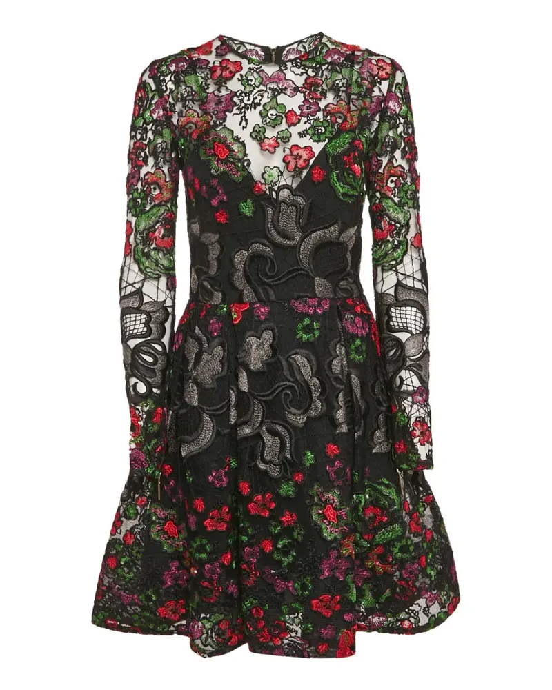 Elie Saab floral-embroidered mini dress - Schwarz Schwarz